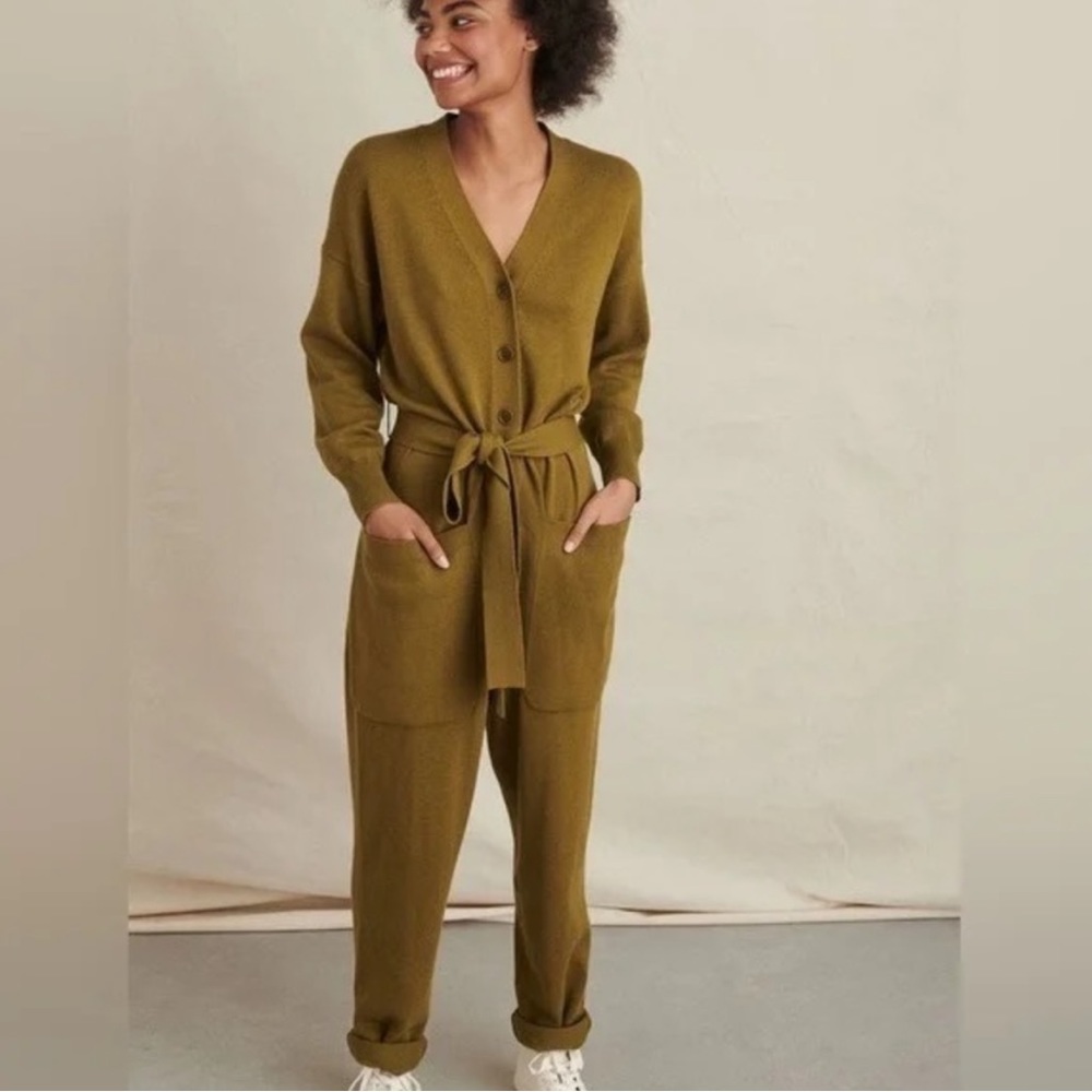 Alex Mill Olive / Tan Knit Jumpsuit with Tie Waist